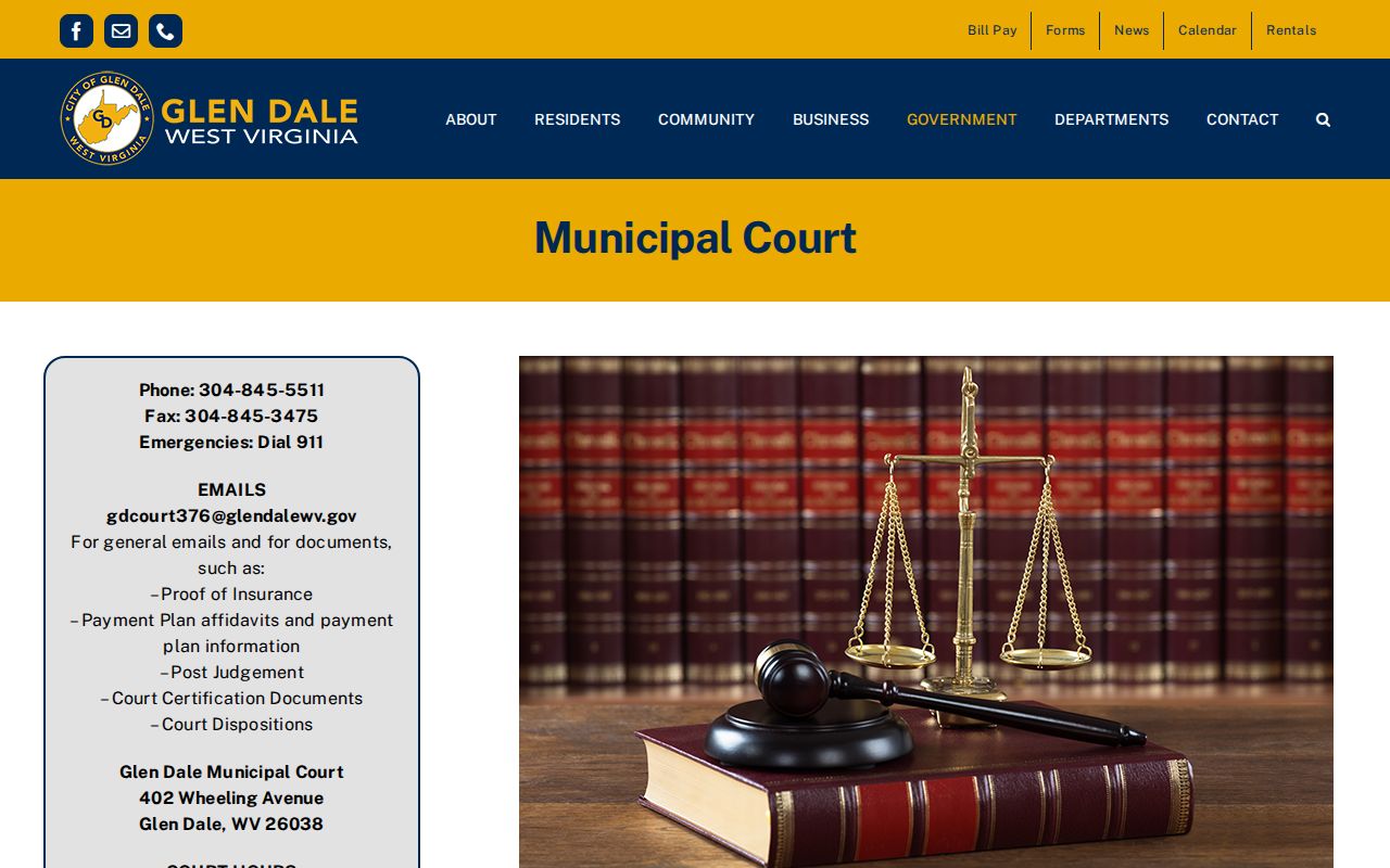 Glen Dale court records and Municipal Court access page